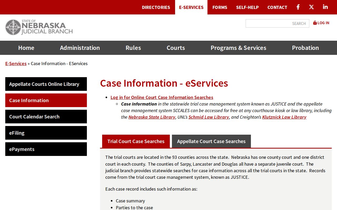 Thayer County warrant search JUSTICE case search explanation