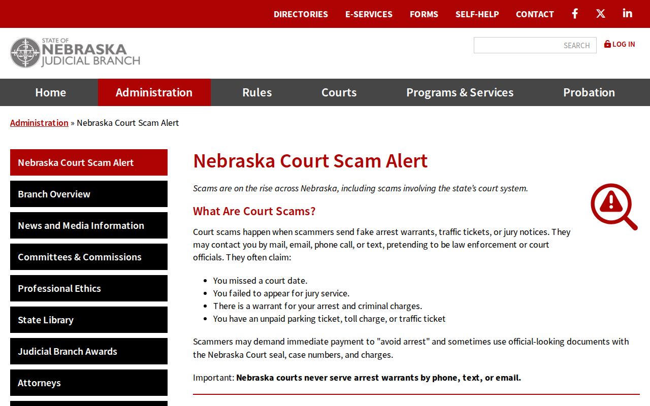 Thayer County active warrants official Nebraska court warning