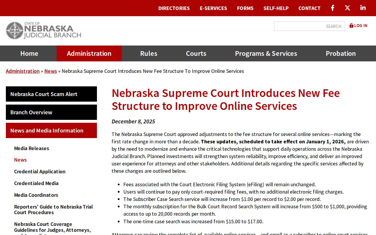 Thayer County bench warrants dated Nebraska court fee announcement