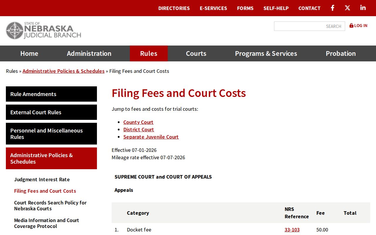 Thayer County bench warrants Nebraska court fee schedule