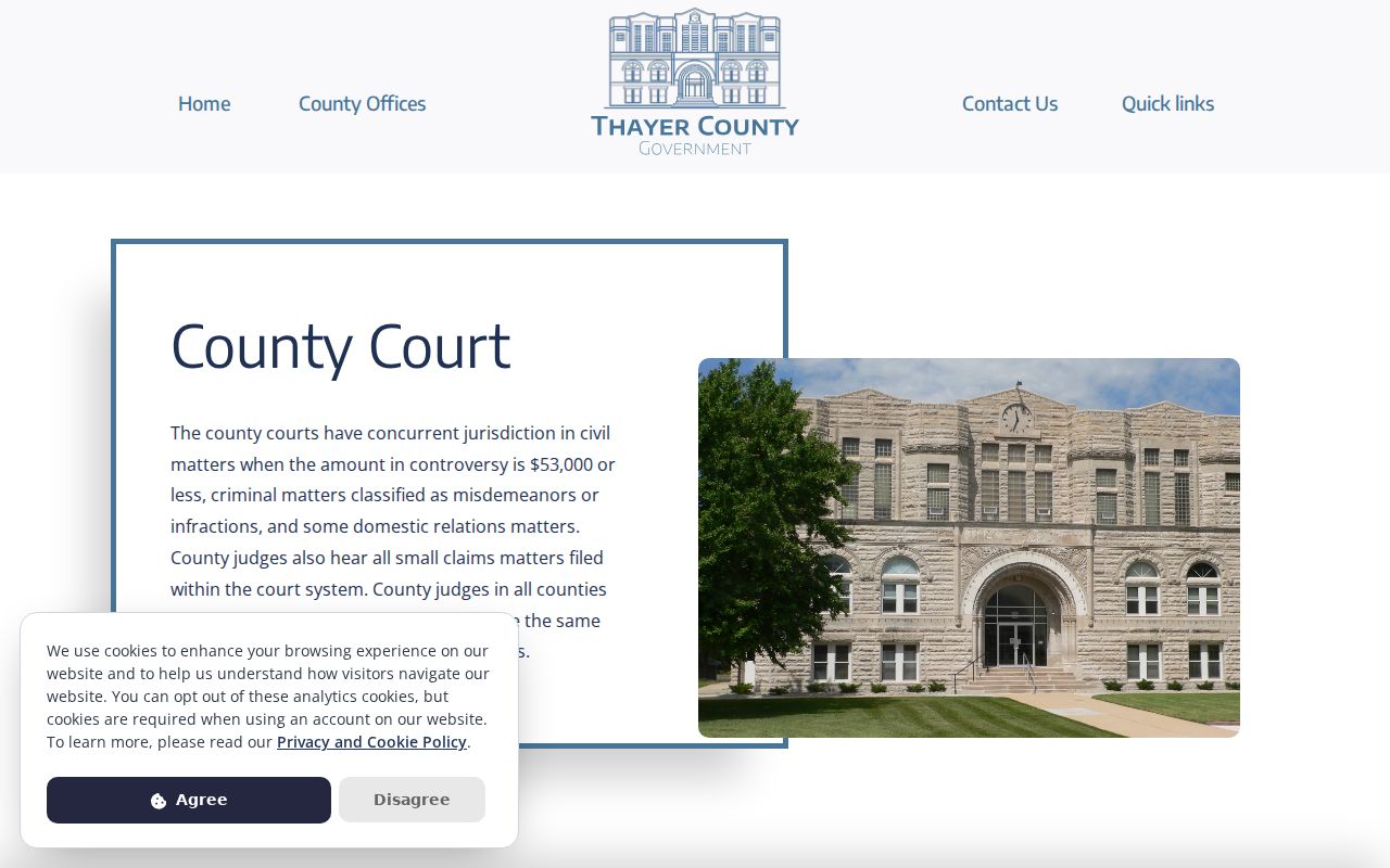 Thayer County warrant records County Court contact page